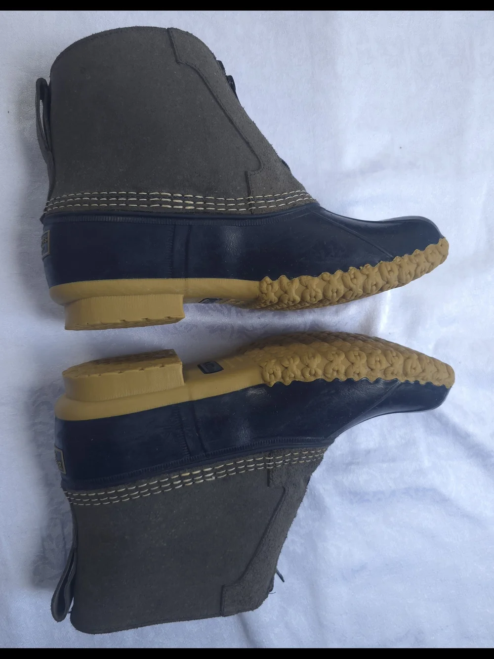 L.L. Bean Brown and Navy Bean Boots with Tan Sole Size 10
